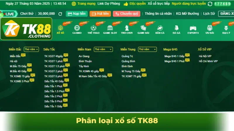 Phân loại xổ số TK88